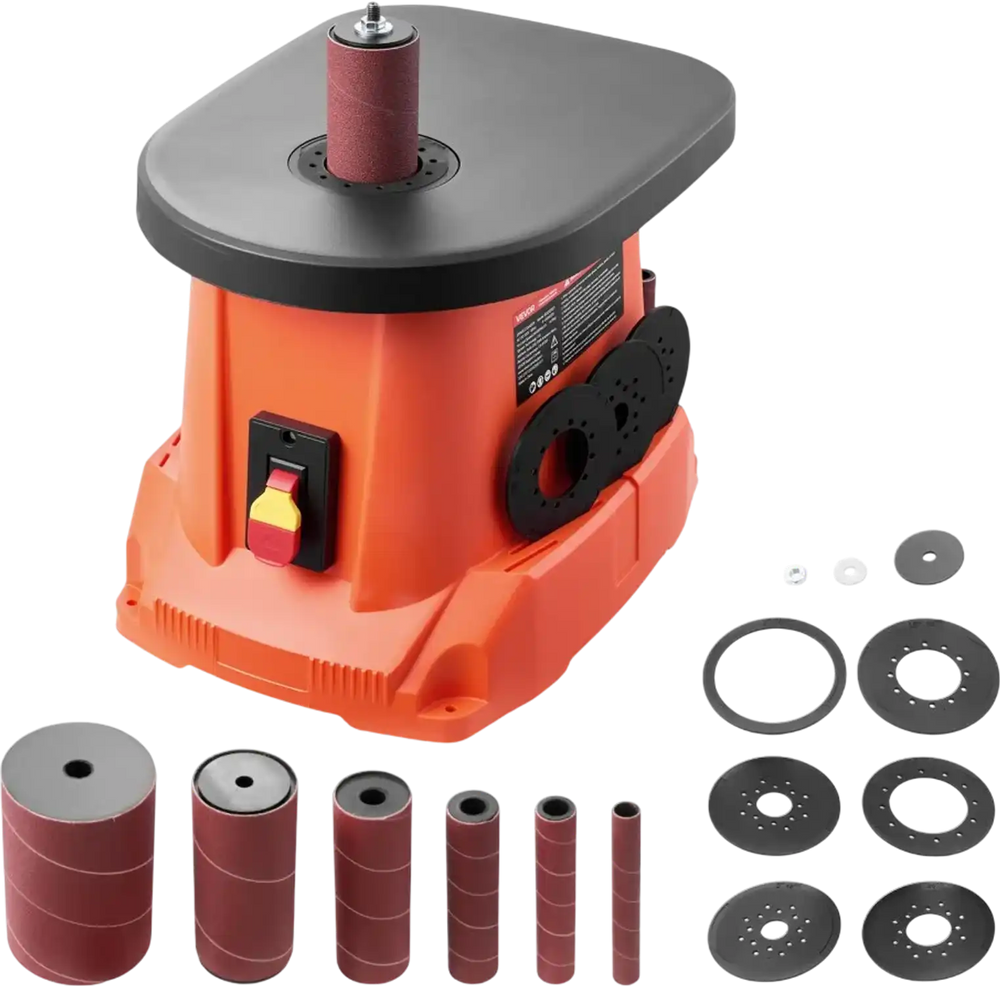 VEVOR Oscillating Spindle Sander, 2400RPM Benchtop Spindle Sander with 6 Sleeves (1/2"-3"), 5/8" Stroke, 15.6" x 11.6" Cast Iron Worktable for Furniture Finishing, Crafts Sanding, DIY Woodworking