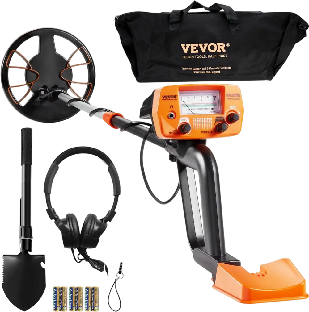 VEVOR Metal Detector for Adults & Kids, 8 Inch Waterproof Search Coil with High Accuracy Pointer Display, Adjustable 38''-49'' Gold Detector, Lightweight Aluminum Stem for Detecting Gold Treasure