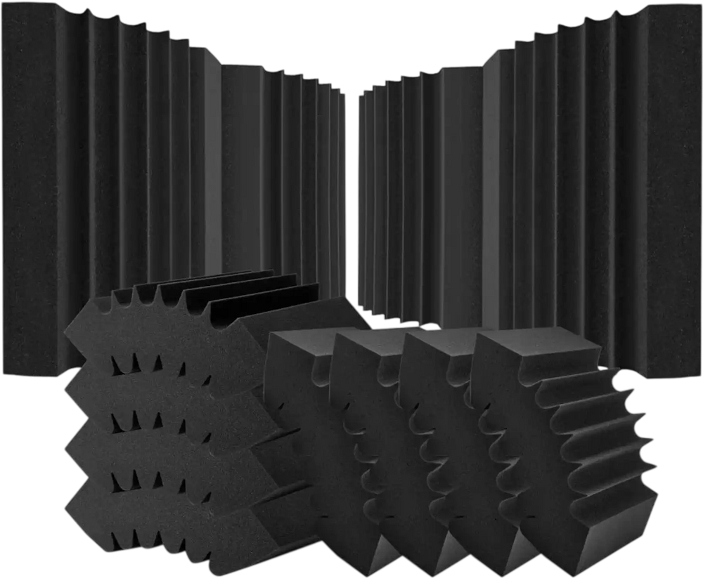 VEVOR Acoustic Foam Panels, 4 Pack 16.5 x 6.3 x 12 inches, Adhesive High Density Soundproof Wall Panels,Fire-Resistant Acoustic Panel,Sound Dampening Absorbing Panel for Studio Wall and Ceiling,Black