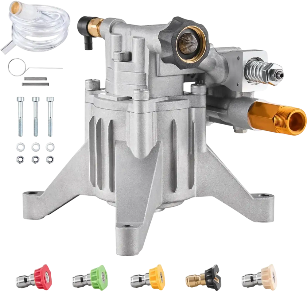 VEVOR Pressure Washer Pump, 7/8" Shaft Vertical, 3300 PSI, 3.0GPM, Replacement Power Washer Pumps Kit with 5 Nozzles, Hardware and Siphon Tube, Compatible with RYOBI, Honda, Briggs and Stratton