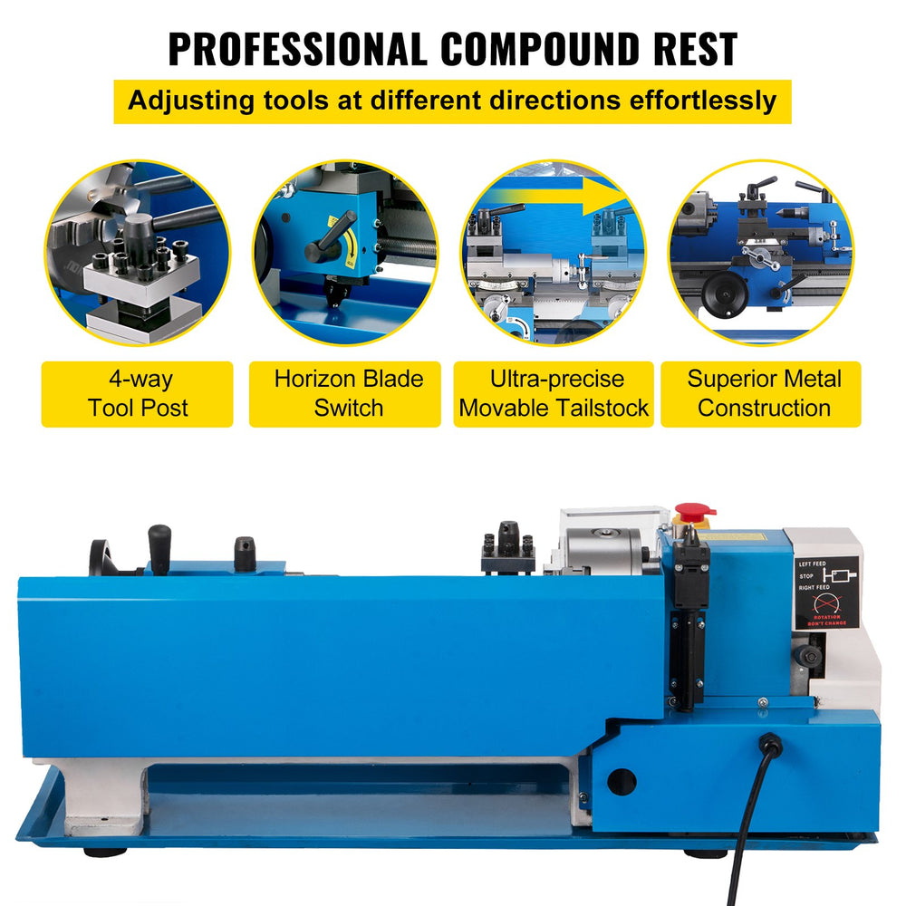 Vevor Metal Lathe 7" x 14" Variable Speed 0-2250 RPM with 4" 3-Jaw Chuck New