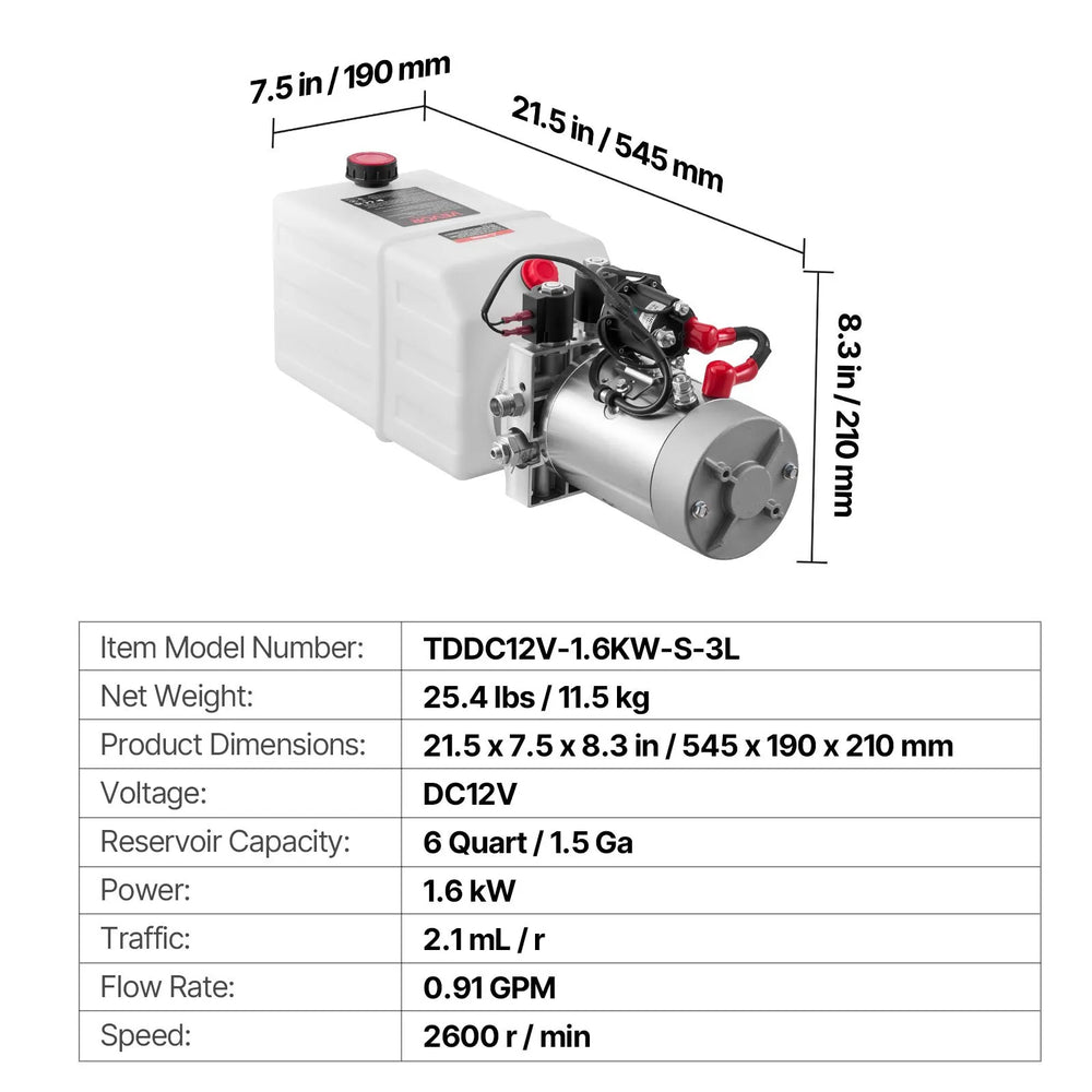 Vevor Hydraulic Power Unit 6 QT Double Acting Pump 12V 3200 PSI New
