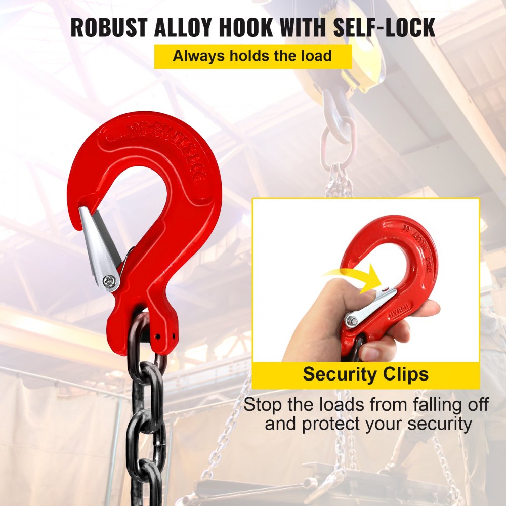 VEVOR Chain Sling, 5/16 inch x 5 ft Lifting Chains with Hooks, G80 Engine Chain Hoist Lifts, 11000 lbs/5 Ton Capacity Lifting Sling Chains for Engine Hoist, Engine Lift Chain with 4 Leg Grab Hooks