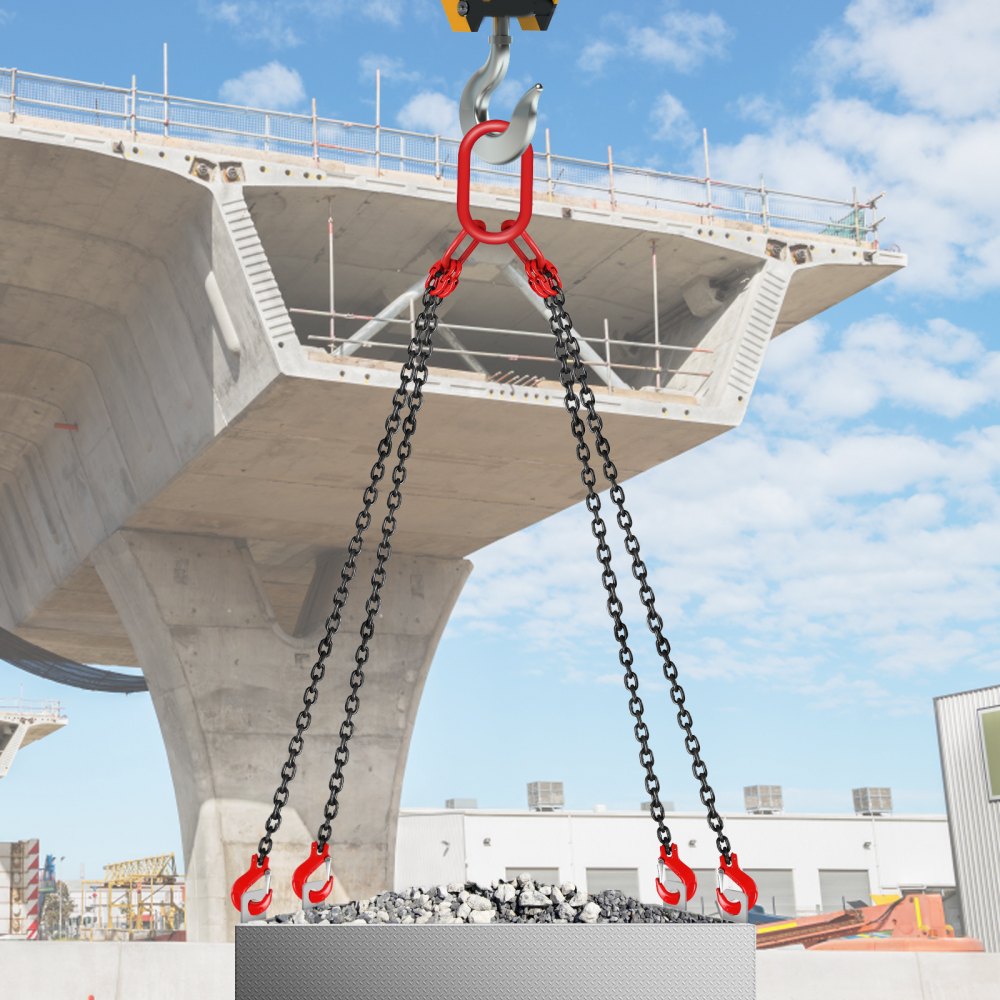 VEVOR Chain Sling, 5/16 inch x 5 ft Lifting Chains with Hooks, G80 Engine Chain Hoist Lifts, 11000 lbs/5 Ton Capacity Lifting Sling Chains for Engine Hoist, Engine Lift Chain with 4 Leg Grab Hooks