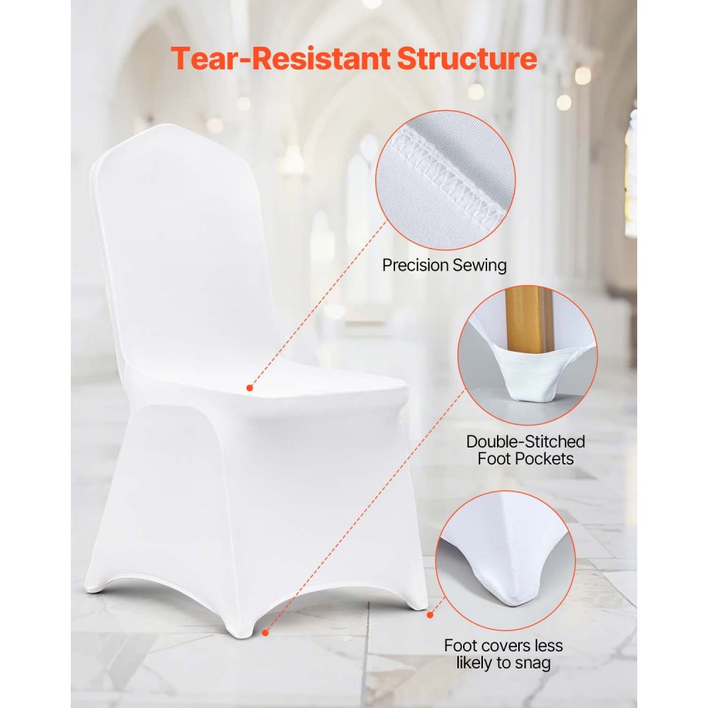 VEVOR Stretch Spandex Folding Chair Covers, Universal Fitted Chair Cover, Removable Washable Protective Slipcovers, for Wedding, Holiday, Banquet, Party, Celebration, Dining (100PCS White)
