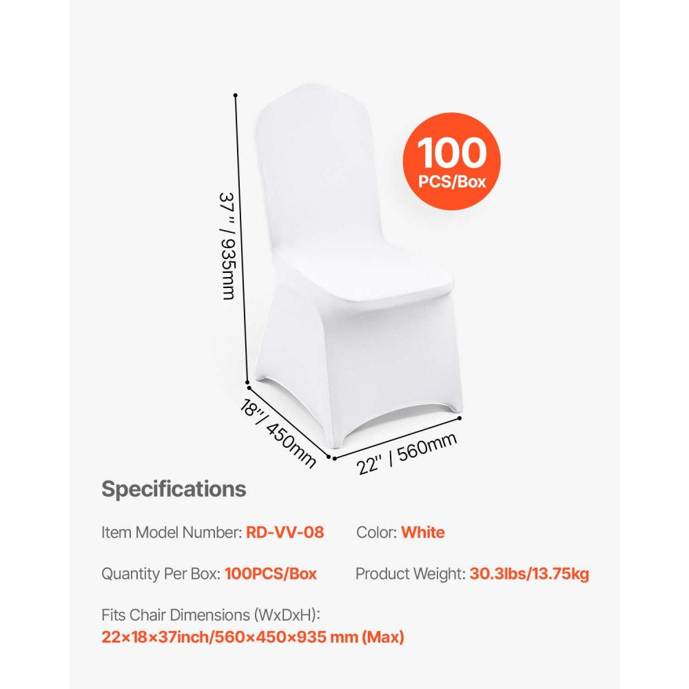 VEVOR Stretch Spandex Folding Chair Covers, Universal Fitted Chair Cover, Removable Washable Protective Slipcovers, for Wedding, Holiday, Banquet, Party, Celebration, Dining (100PCS White)