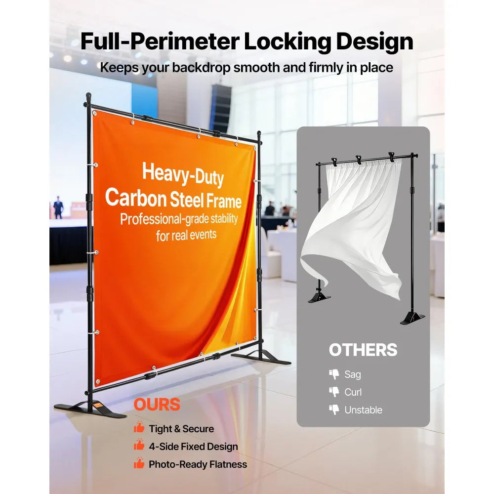 VEVOR 10 x 8 Ft Backdrop Banner Stand Adjustable Height and Width Newest Step and Repeat for Trade Show Wall Exhibitor Photo Booth Background