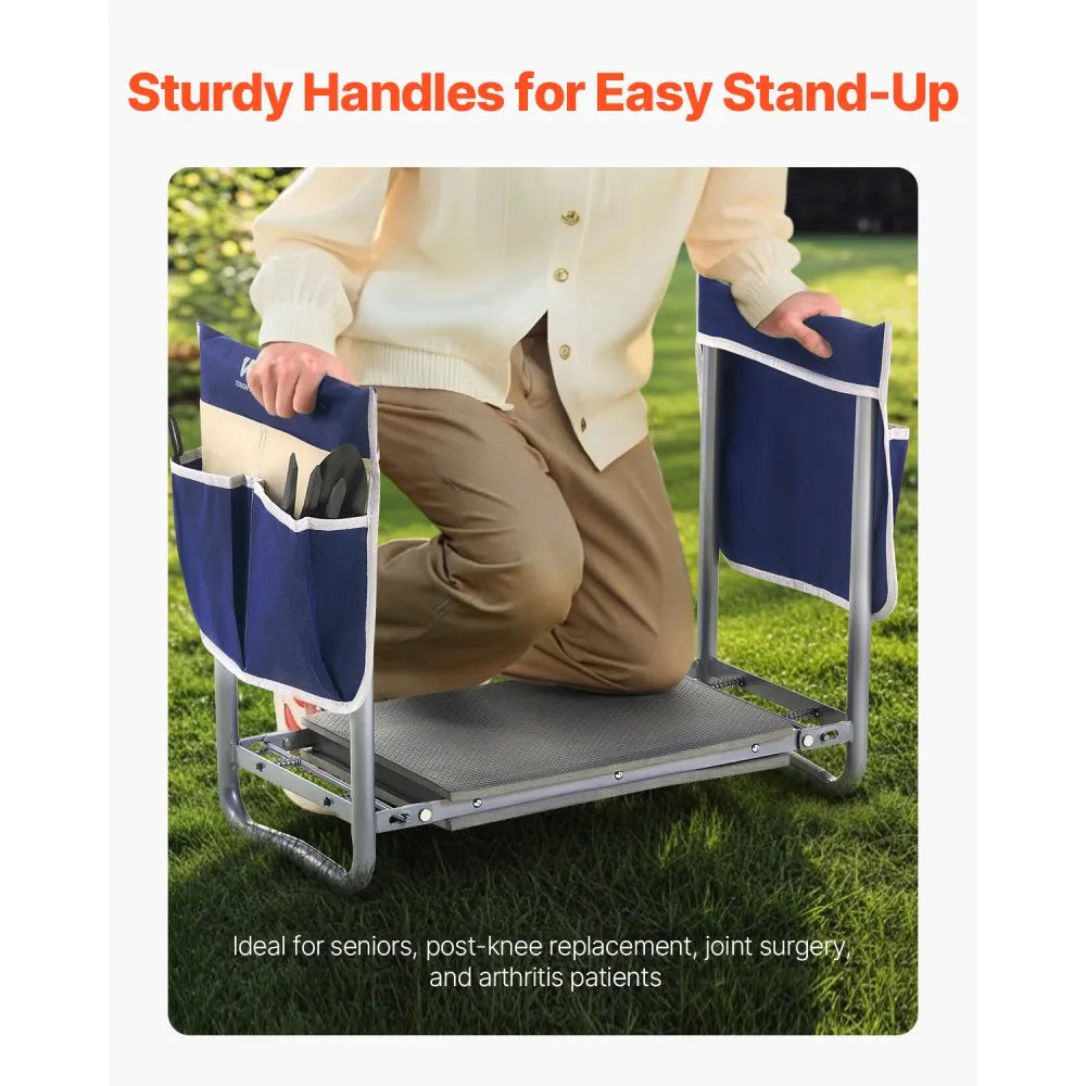 VEVOR Garden Kneeler and Seat, 11 in Wide Kneeling Pad, Heavy Duty Garden Kneeling Stool, Folding Garden Seat with 2 Tool Bags, Relieve Knee & Back Pain, Non-Slip Garden Bench for Women Grandparents