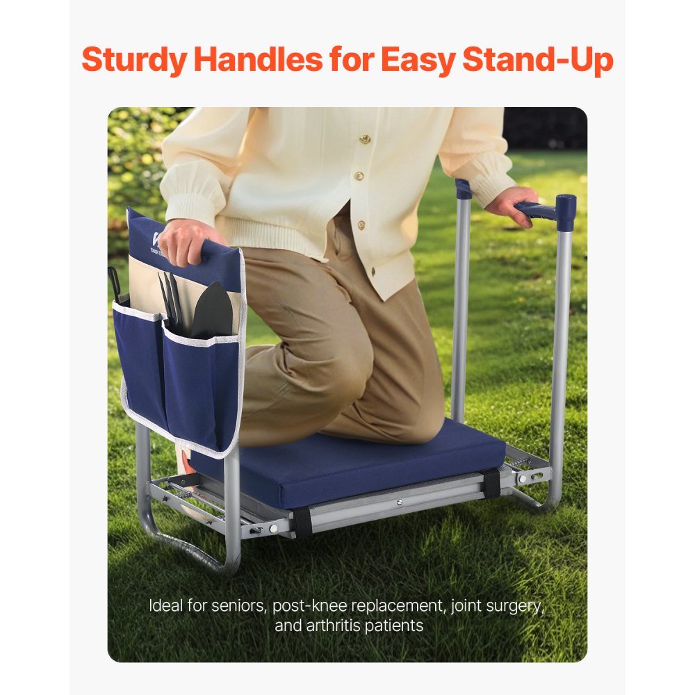 VEVOR Garden Kneeler and Seat, 11 in Wide Thick Kneeling Pad, Heavy Duty Garden Kneeling Stool, Folding Garden Seat with 1 Tool Bag, Relieve Knee & Back Pain, Non-Slip Garden Bench for Grandparents