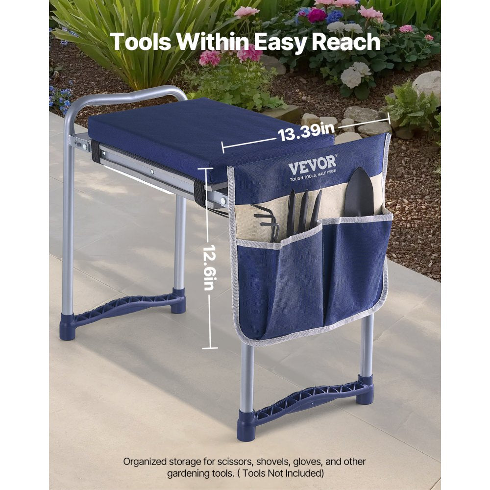 VEVOR Garden Kneeler and Seat, 11 in Wide Thick Kneeling Pad, Heavy Duty Garden Kneeling Stool, Folding Garden Seat with 1 Tool Bag, Relieve Knee & Back Pain, Non-Slip Garden Bench for Grandparents
