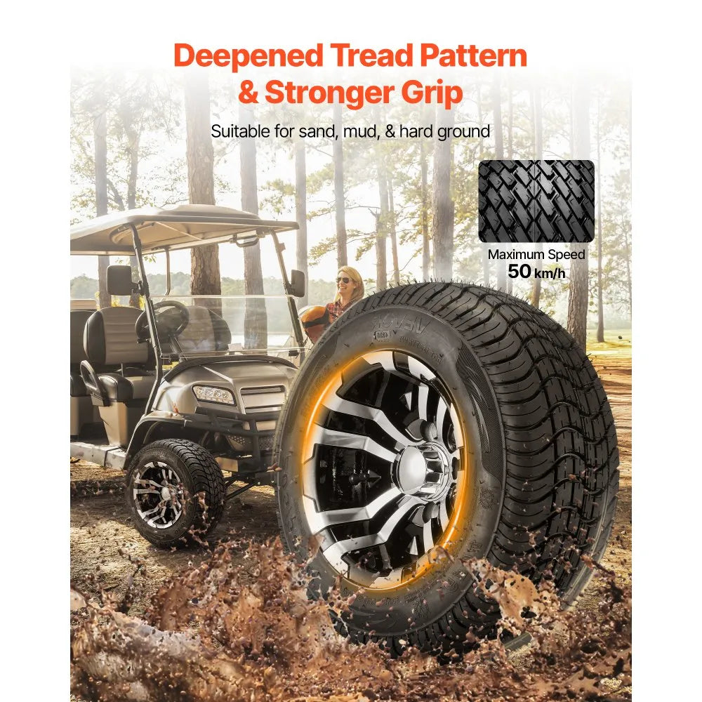 VEVOR Golf Cart Wheels, 10" 205/50-10 Black Aluminum Alloy Golf Cart Tires and Wheels Combo (Set of 4) Fit Club Car, EZGO, Yamaha, 4 Ply Rubber 4-Lug Lawn Mower Tires & Rims, 675 lbs Load, All-Terrain