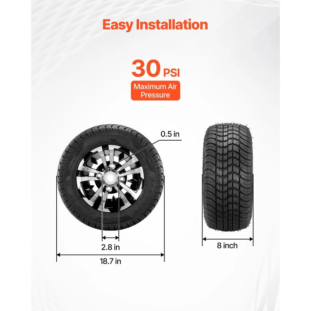 VEVOR Golf Cart Wheels, 10" 205/50-10 Black Aluminum Alloy Golf Cart Tires and Wheels Combo (Set of 4) Fit Club Car, EZGO, Yamaha, 4 Ply Rubber 4-Lug Lawn Mower Tires & Rims, 675 lbs Load, All-Terrain