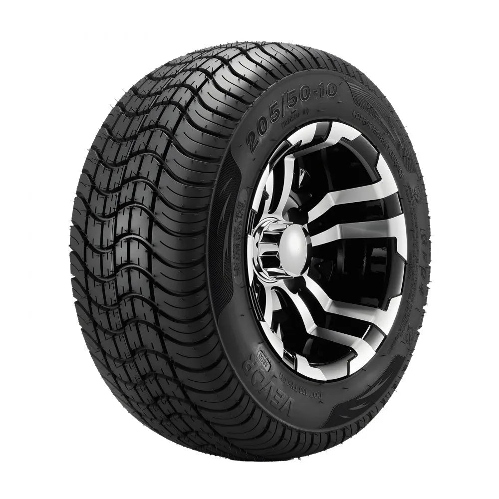 VEVOR Golf Cart Wheels, 10" 205/50-10 Black Aluminum Alloy Golf Cart Tires and Wheels Combo (Set of 4) Fit Club Car, EZGO, Yamaha, 4 Ply Rubber 4-Lug Lawn Mower Tires & Rims, 675 lbs Load, All-Terrain