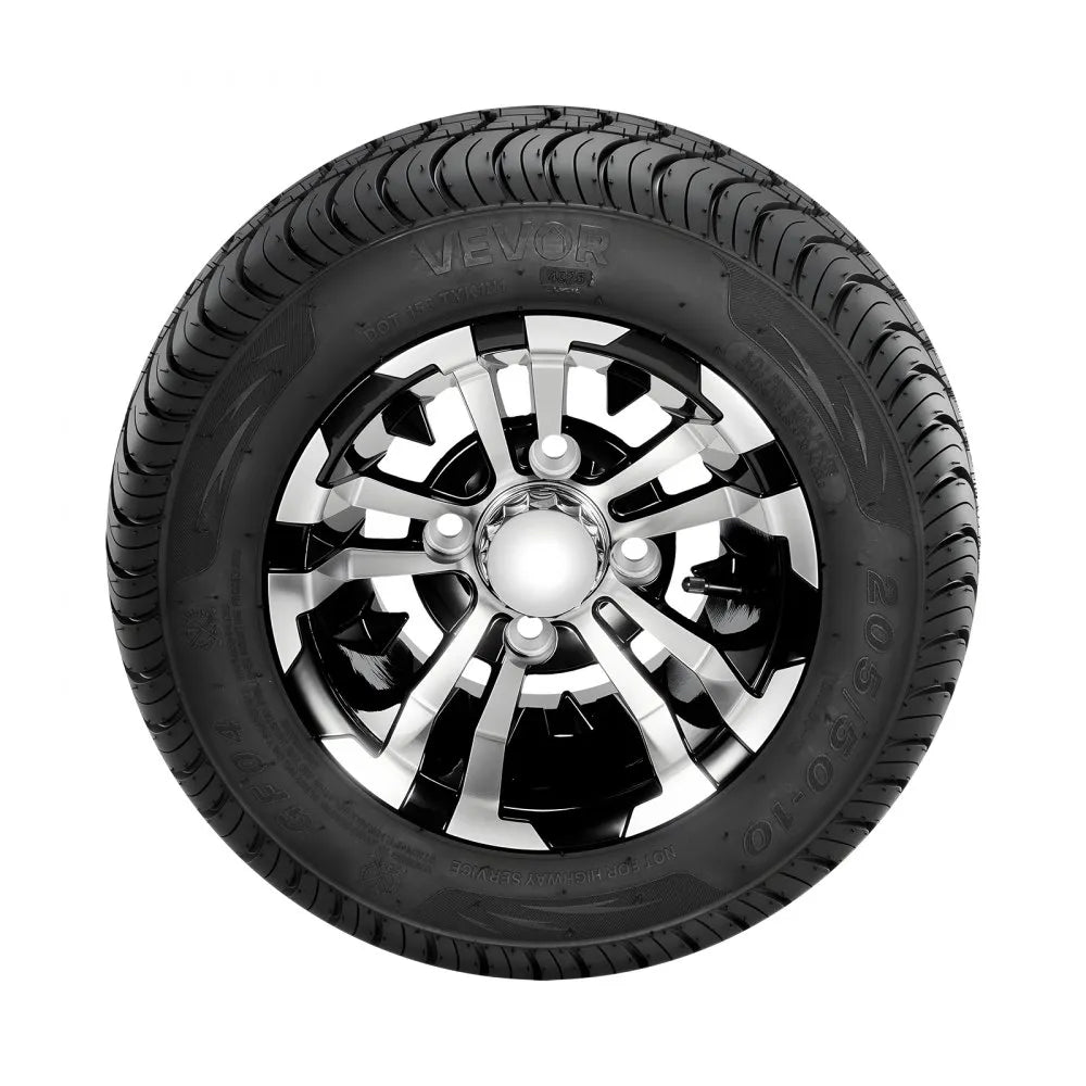 VEVOR Golf Cart Wheels, 10" 205/50-10 Black Aluminum Alloy Golf Cart Tires and Wheels Combo (Set of 4) Fit Club Car, EZGO, Yamaha, 4 Ply Rubber 4-Lug Lawn Mower Tires & Rims, 675 lbs Load, All-Terrain