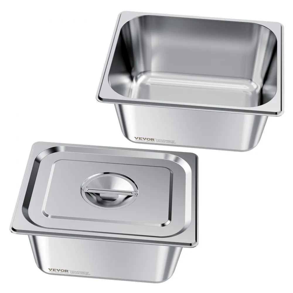 VEVOR 2 Pack Stainless Steam Hotel Pans, 1/2 Size Table Steam Pans With Lids, 6 Inch Deep, Anti Jam Restaurant Supplies Reusable Catering Storage for Home, Party, Restaurant, Hotel, Buffet