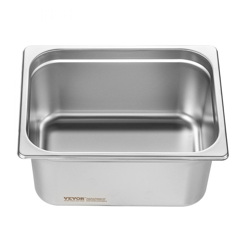 VEVOR 6 Pack Hotel Pans, 1/2 Size Anti-Jam Steam Pan, 0.8mm Thick Stainless Steel Restaurant Steam Table Pan, 6-Inch Deep Commercial Table Pan, Catering Storage Food Pan, for Industrial & Scientific