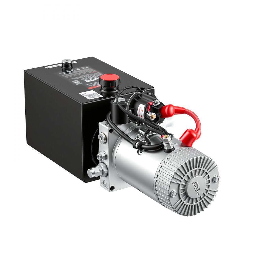 VEVOR 6 Quart Hydraulic Pump, Single Acting Dump Trailer Pump, 3200PSI Max Relief Pressure, 0.91 GPM Flow Rate, DC12V 1.6KW Hydraulic Power Unit for Dump Trailer Car Lifting (Horizontal Installation)