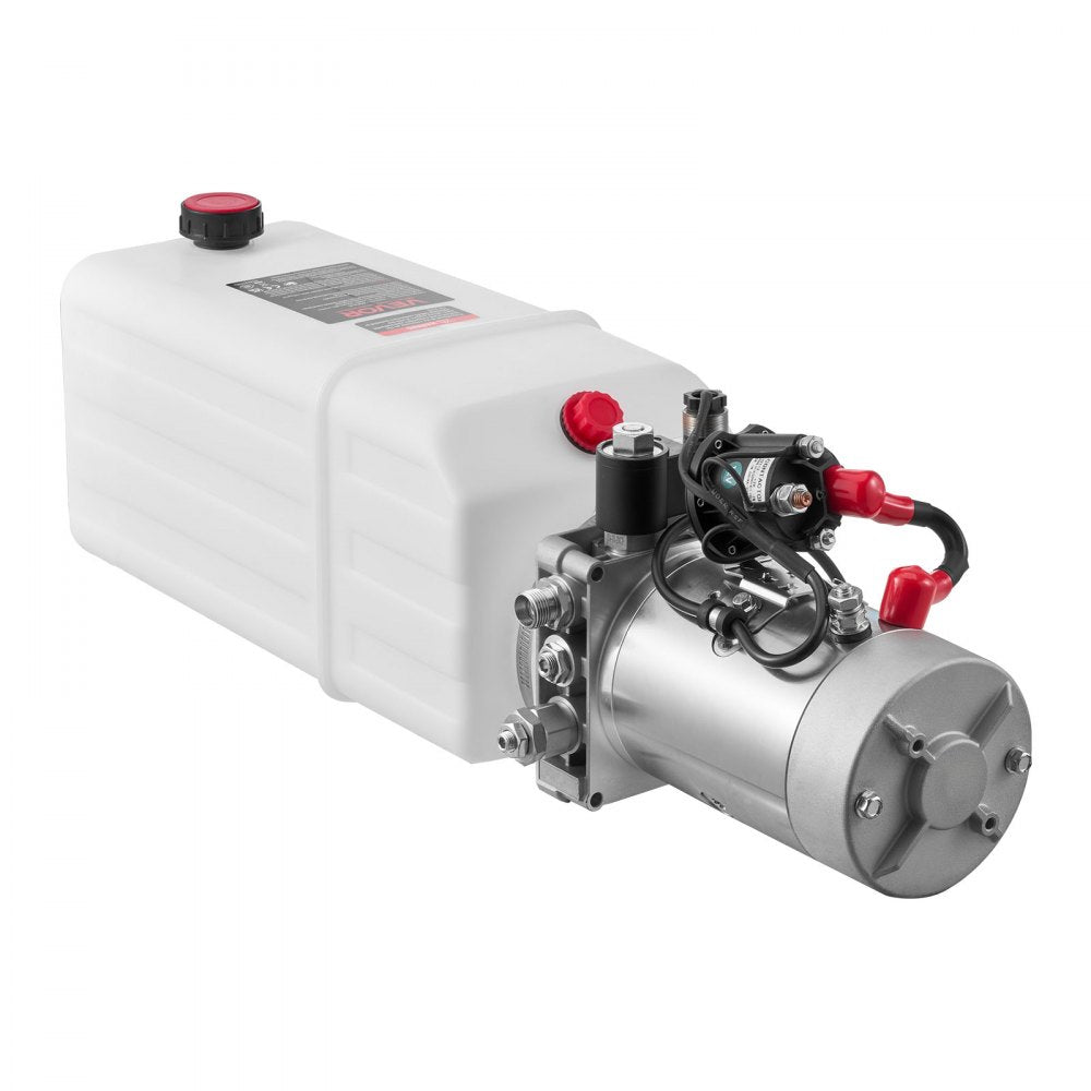 VEVOR 6 Quart Hydraulic Power Unit, Single Acting Dump Trailer Pump, 3200 PSI Max Relief Pressure & 0.91 GPM Flow Rate, DC 12V Hydraulic Pump with Metal Reservoir for Dump Trailer Car Lifting, White