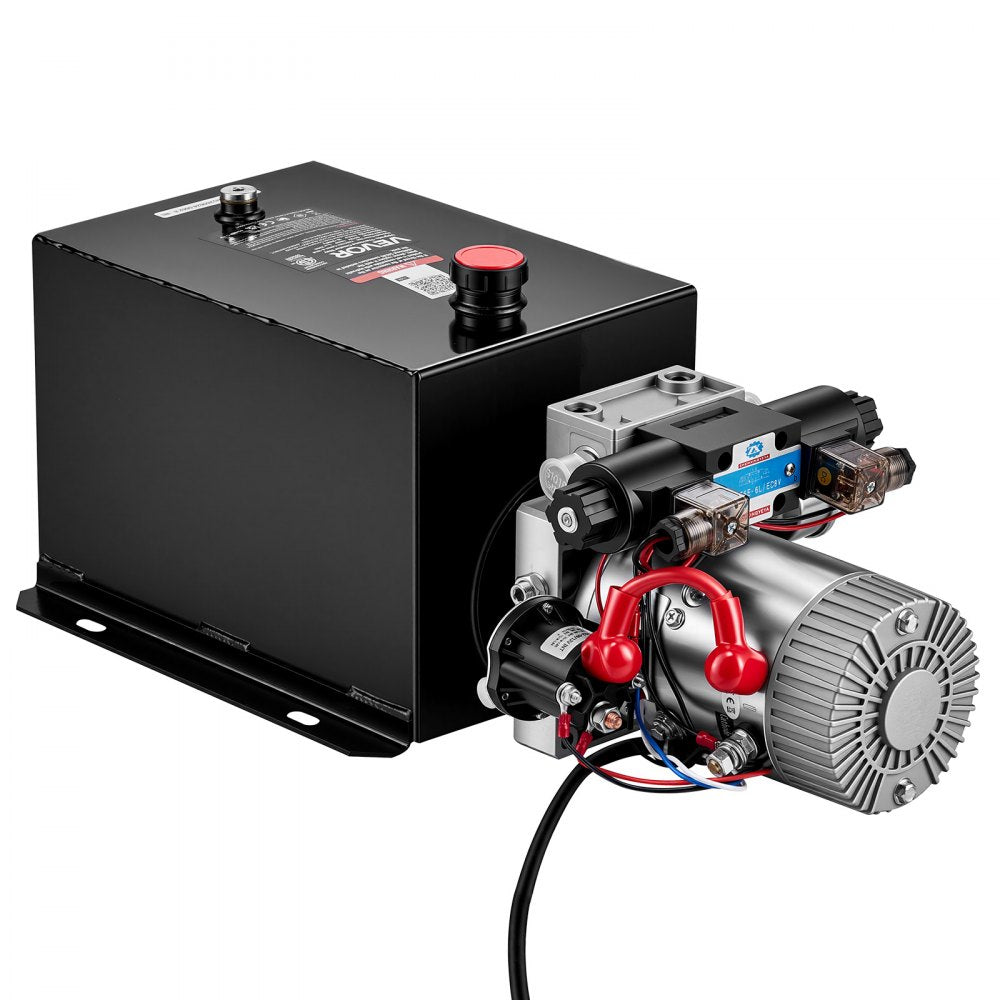 VEVOR 12 Quart Hydraulic Pump, DC12V 1.6KW Double Acting Dump Trailer Pump, 3200 PSI Max Relief Pressure, 0.91 GPM Flow Rate, with Pressure Gauge for Dump Trailer Car Lifting (Horizontal Installation)