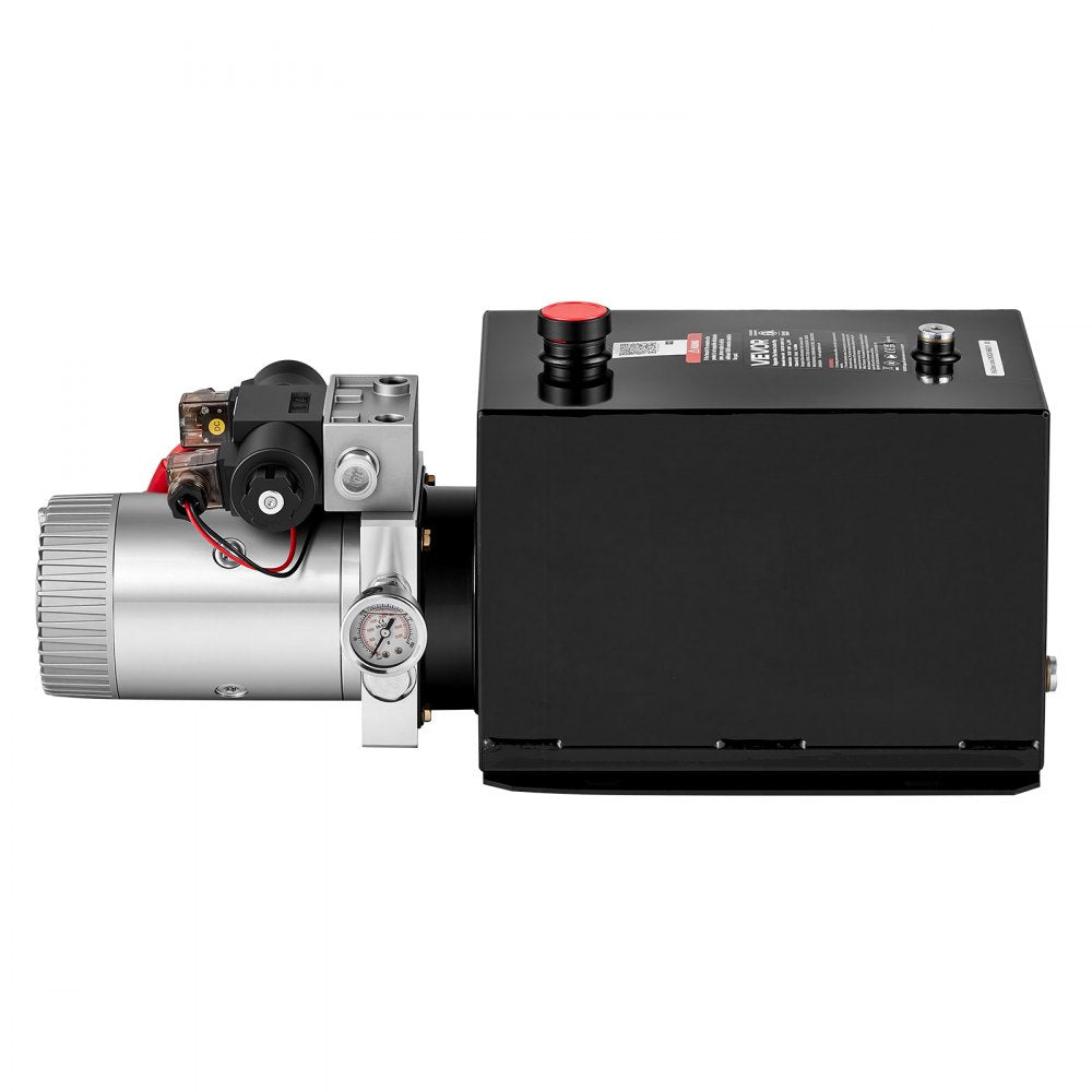 VEVOR 12 Quart Hydraulic Pump, DC12V 1.6KW Double Acting Dump Trailer Pump, 3200 PSI Max Relief Pressure, 0.91 GPM Flow Rate, with Pressure Gauge for Dump Trailer Car Lifting (Horizontal Installation)