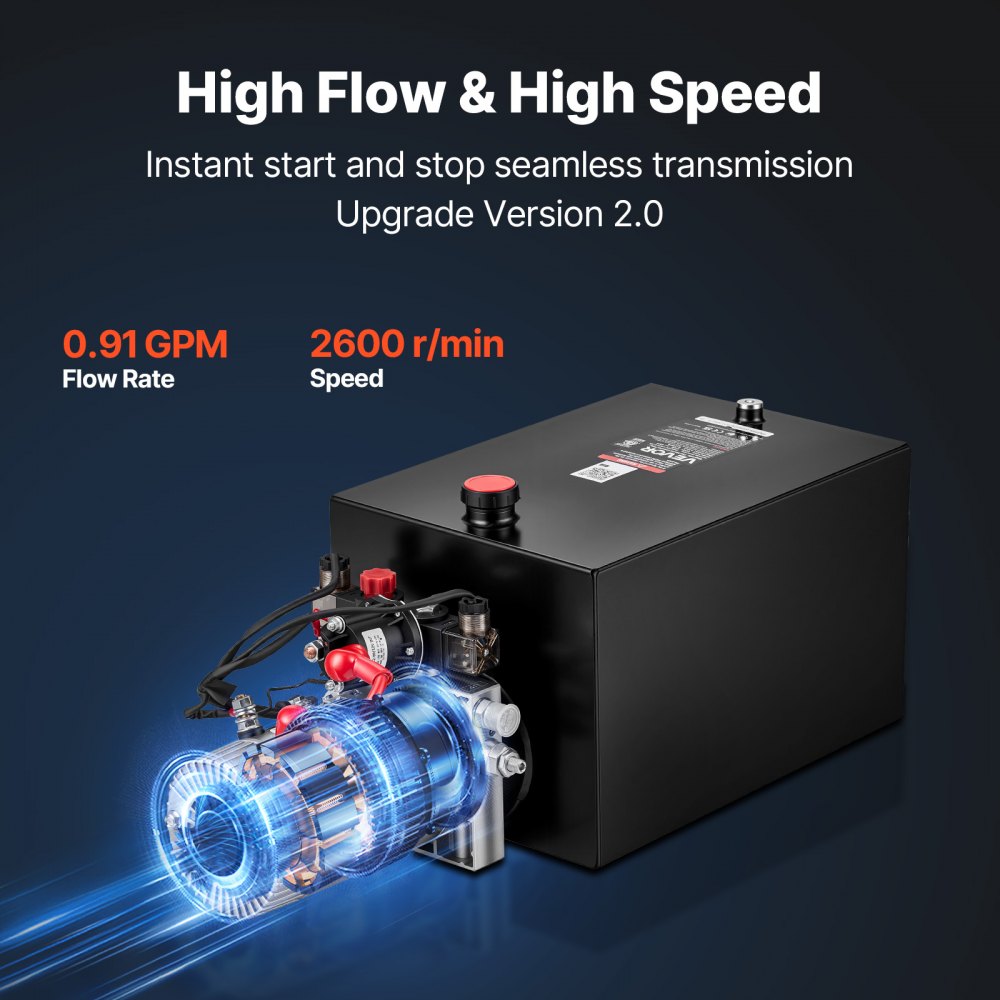 VEVOR 20 Quart Hydraulic Pump, Double Acting Dump Trailer Pump, 3200PSI Max Relief Pressure, 0.91 GPM Flow Rate, DC12V 1.6KW Hydraulic Power Unit for Dump Trailer Car Lifting (Horizontal Installation)