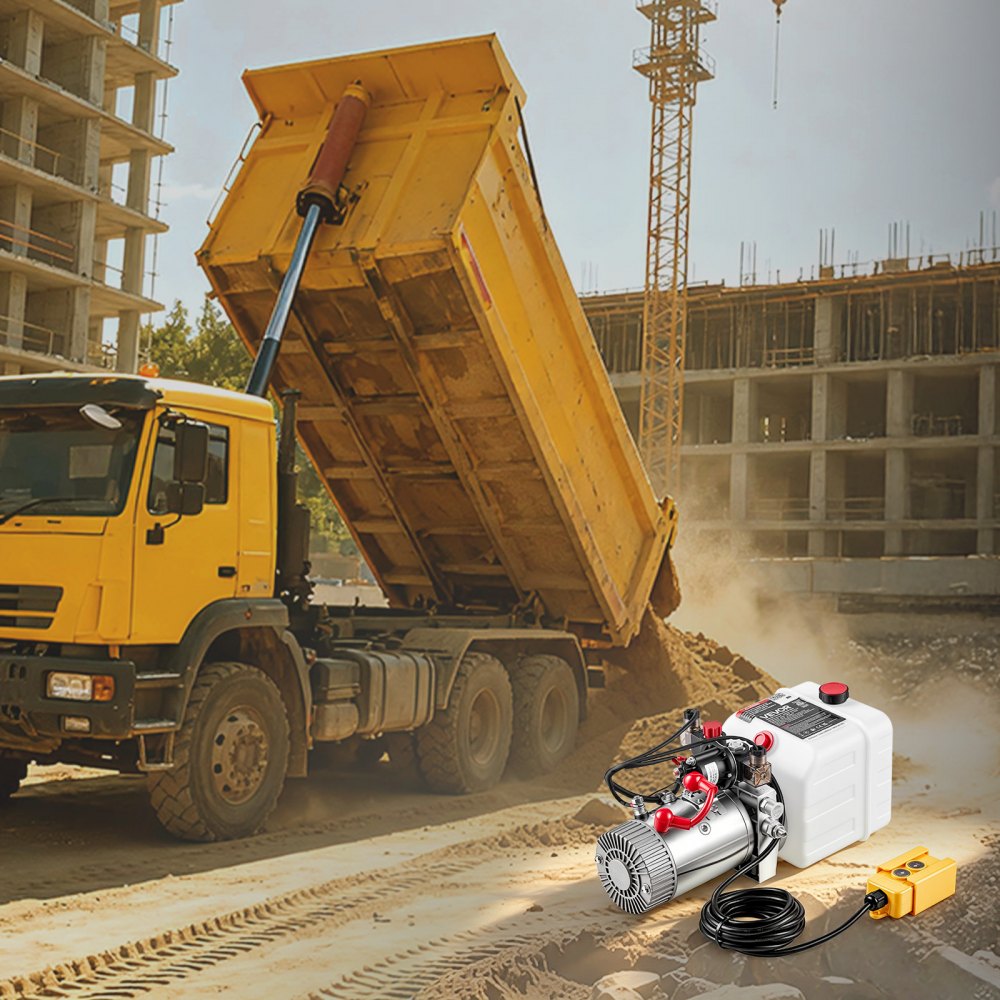 VEVOR 3 Quart Hydraulic Pump, Double Acting Dump Trailer Pump, 3200PSI Max Relief Pressure & 0.91 GPM Flow Rate, DC12V 1.6KW Hydraulic Power Unit for Dump Trailer Car Lifting (Horizontal Installation)