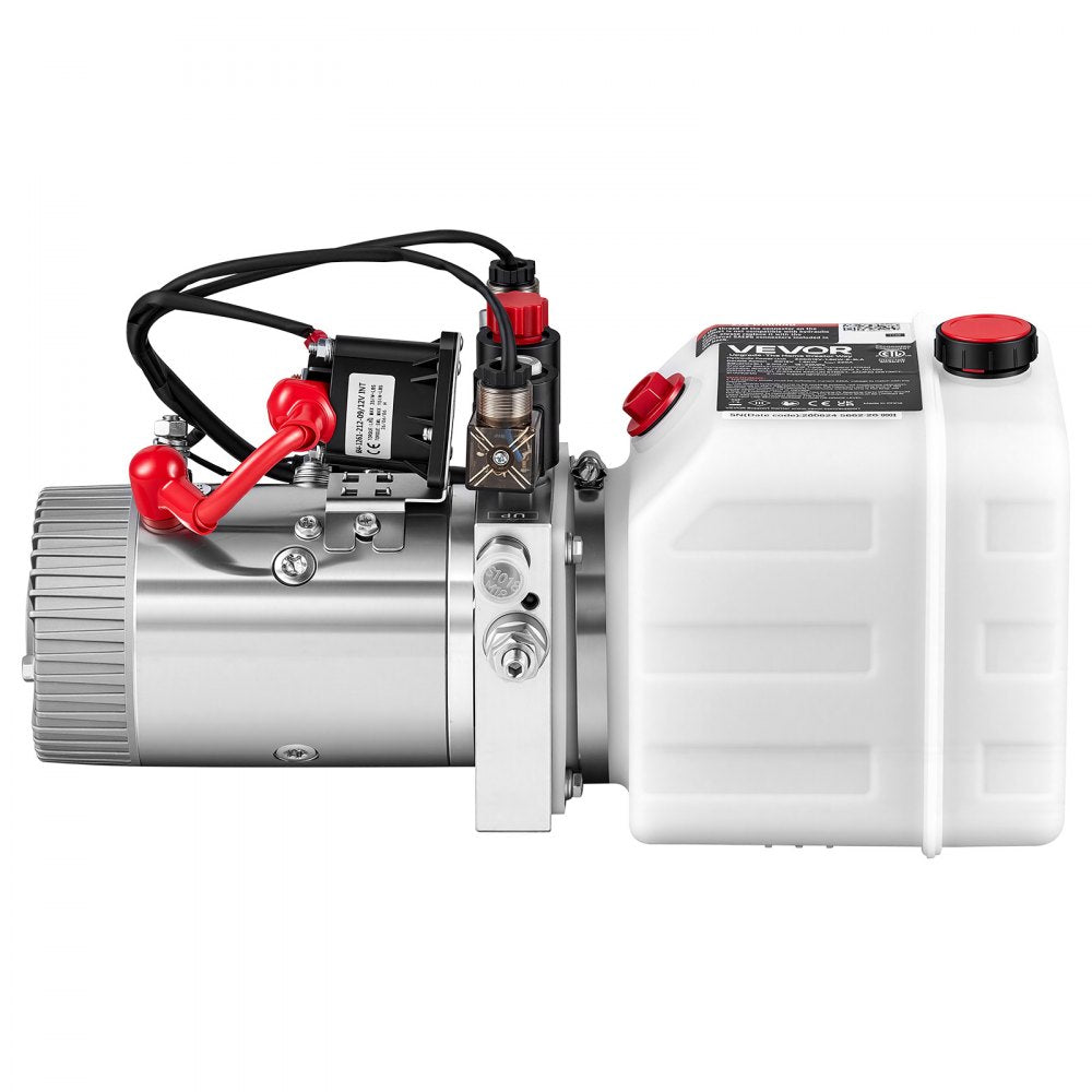 VEVOR 3 Quart Hydraulic Pump, Double Acting Dump Trailer Pump, 3200PSI Max Relief Pressure & 0.91 GPM Flow Rate, DC12V 1.6KW Hydraulic Power Unit for Dump Trailer Car Lifting (Horizontal Installation)