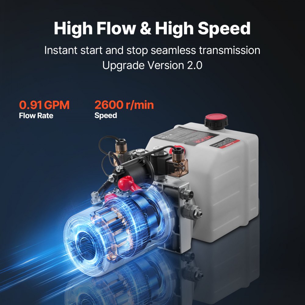 VEVOR 3 Quart Hydraulic Power Unit, Double Acting Dump Trailer Pump, 3200 PSI Max Relief Pressure & 0.91 GPM Flow Rate, DC 12V Hydraulic Pump with Metal Reservoir for Dump Trailer Car Lifting