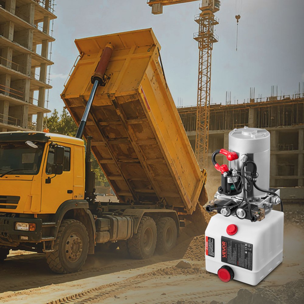 VEVOR 3 Quart Hydraulic Power Unit, Double Acting Dump Trailer Pump, 3200 PSI Max Relief Pressure & 0.91 GPM Flow Rate, DC 12V Hydraulic Pump with Metal Reservoir for Dump Trailer Car Lifting