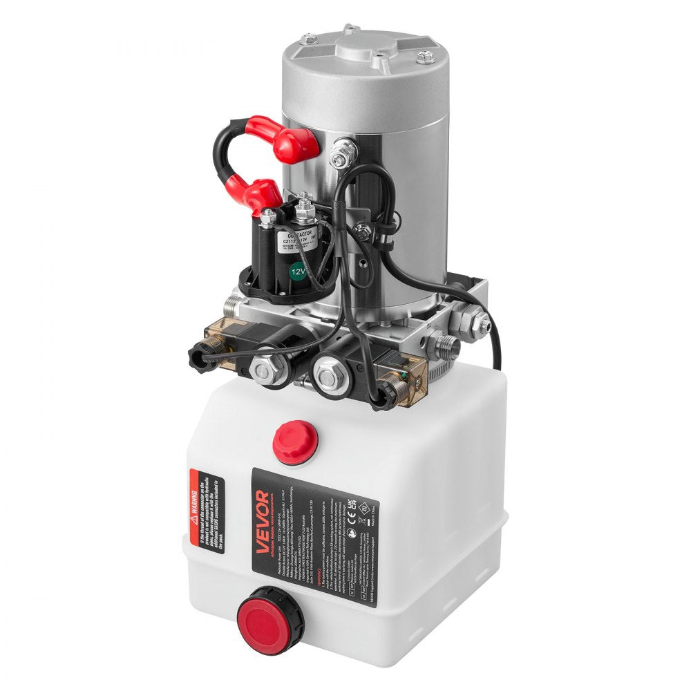 VEVOR 3 Quart Hydraulic Power Unit, Double Acting Dump Trailer Pump, 3200 PSI Max Relief Pressure & 0.91 GPM Flow Rate, DC 12V Hydraulic Pump with Metal Reservoir for Dump Trailer Car Lifting