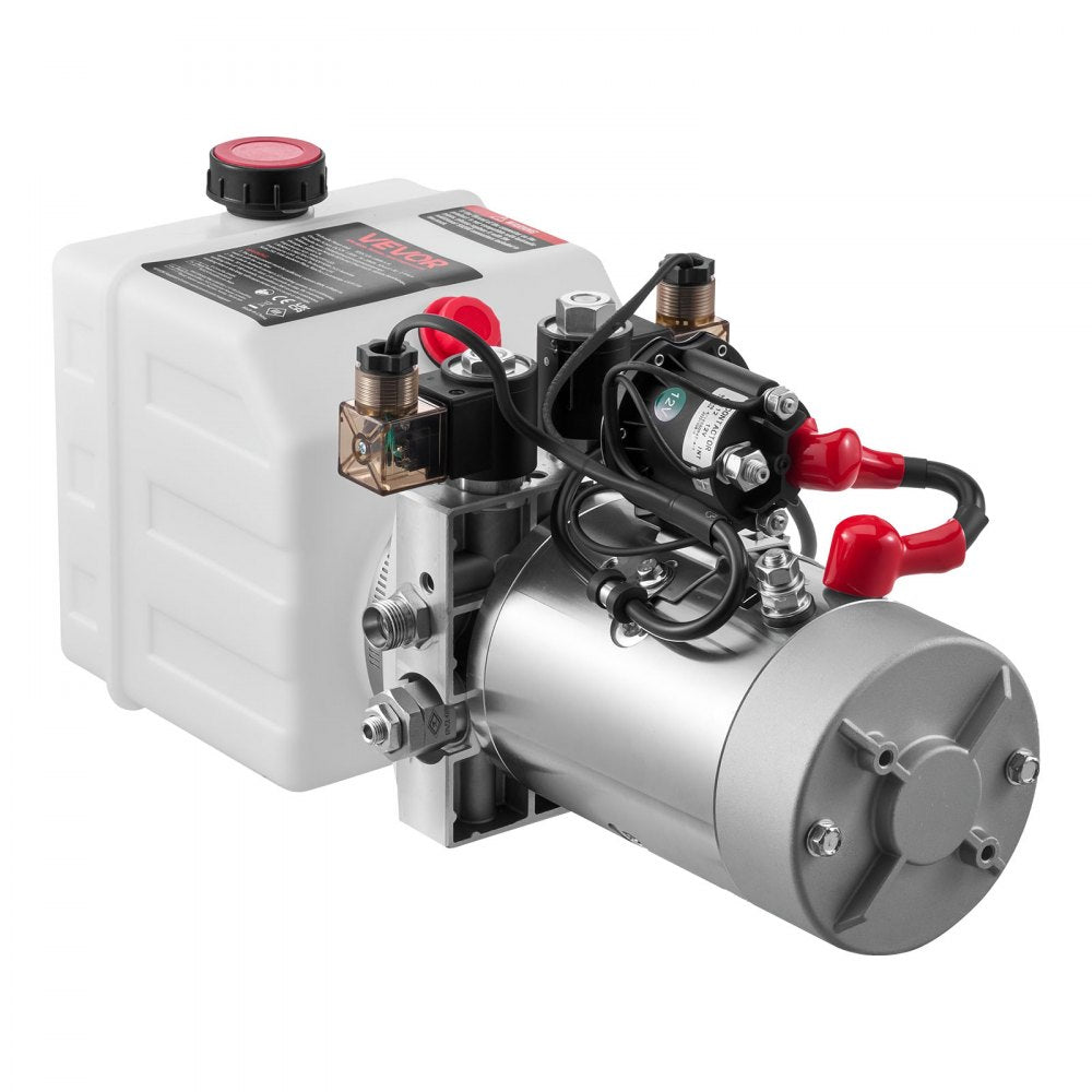 VEVOR 3 Quart Hydraulic Power Unit, Double Acting Dump Trailer Pump, 3200 PSI Max Relief Pressure & 0.91 GPM Flow Rate, DC 12V Hydraulic Pump with Metal Reservoir for Dump Trailer Car Lifting