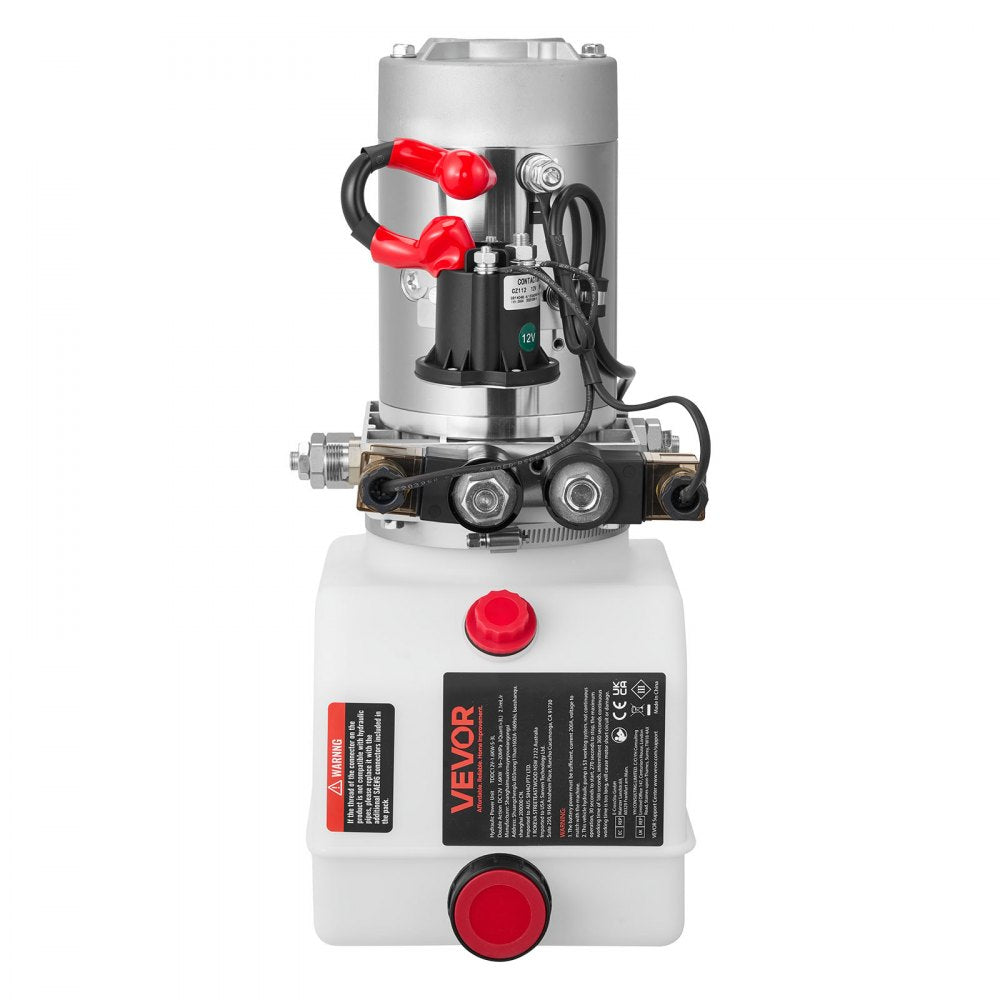 VEVOR 3 Quart Hydraulic Power Unit, Double Acting Dump Trailer Pump, 3200 PSI Max Relief Pressure & 0.91 GPM Flow Rate, DC 12V Hydraulic Pump with Metal Reservoir for Dump Trailer Car Lifting