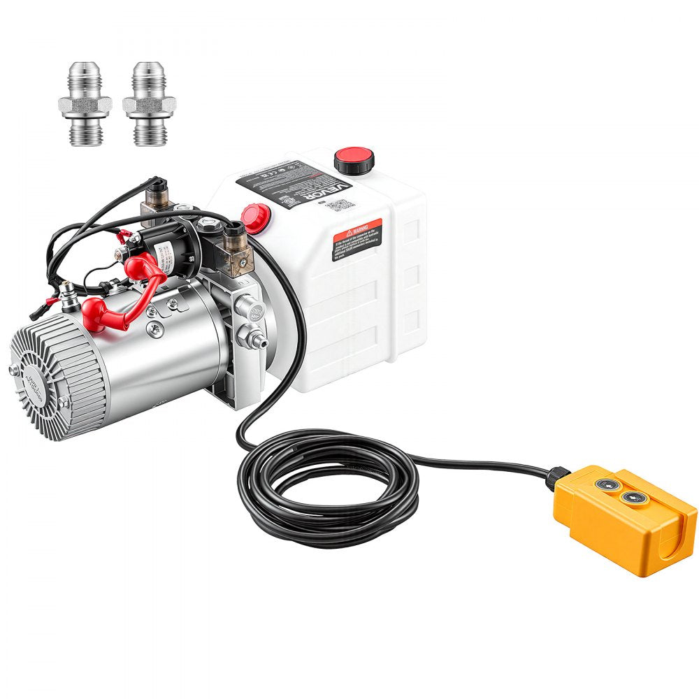 VEVOR 4 Quart Hydraulic Pump, Double Acting Dump Trailer Pump, 3200PSI Max Relief Pressure & 0.91 GPM Flow Rate, DC12V 1.6KW Hydraulic Power Unit for Dump Trailer Car Lifting (Horizontal Installation)