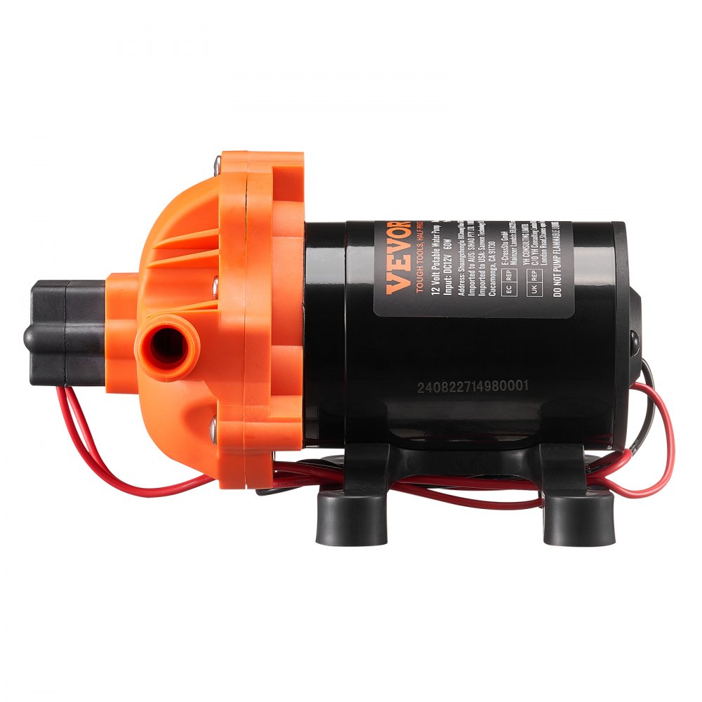 VEVOR 12V Diaphragm Pump, 1.8 GPM (6.81 L/min), 3-Chamber 12 Volt DC Water Pump with Automatic Pressure Switch 40-100 PSI Adjustable, 60 PSI, 1/2'' MNPT Port, for RV Yacht Food Truck Camper Marine