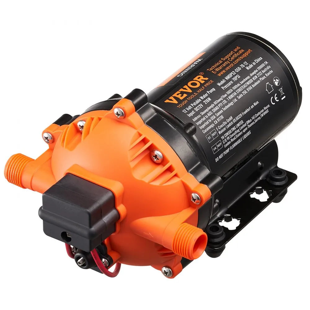 VEVOR 12V Diaphragm Pump, 5 GPM (18.93 L/min), 5-Chamber 12V DC Water Pump with Automatic Pressure Switch 40-100 PSI Adjustable, 1/2'' MNPT Port, for Agricultural Irrigation Construction Site Drainage