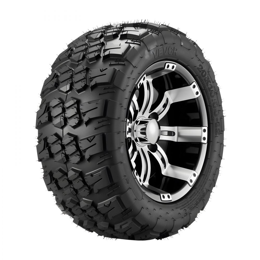 VEVOR Golf Cart Wheels, 12" 20x10-12 Black Aluminum Alloy Golf Cart Tires and Wheels Combo (Set of 4) Fit Club Car, EZGO, Yamaha, 4 Ply Rubber 4-Lug Lawn Mower Tires & Rims, 800 lbs Load, All-Terrain