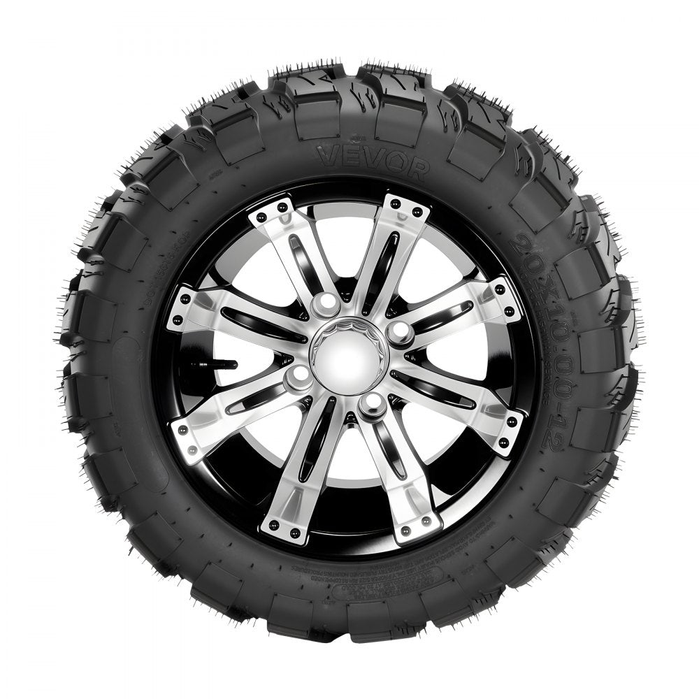 VEVOR Golf Cart Wheels, 12" 20x10-12 Black Aluminum Alloy Golf Cart Tires and Wheels Combo (Set of 4) Fit Club Car, EZGO, Yamaha, 4 Ply Rubber 4-Lug Lawn Mower Tires & Rims, 800 lbs Load, All-Terrain