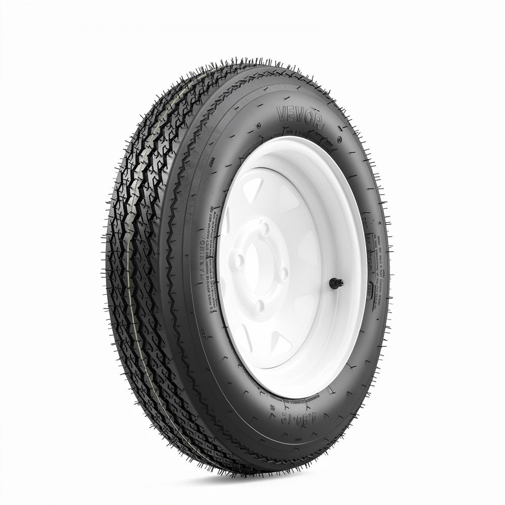 VEVOR 2-Pack Trailer Tire Rim Assembly 4.80-12 with 4 Lug on 4 in PCD, 6 Ply Load Range C Trailer Tire on 12" White Rims, 2.8 in Center Bore, Max Load 990LBS 90PSI for Utility/Boat/Camper Trailers