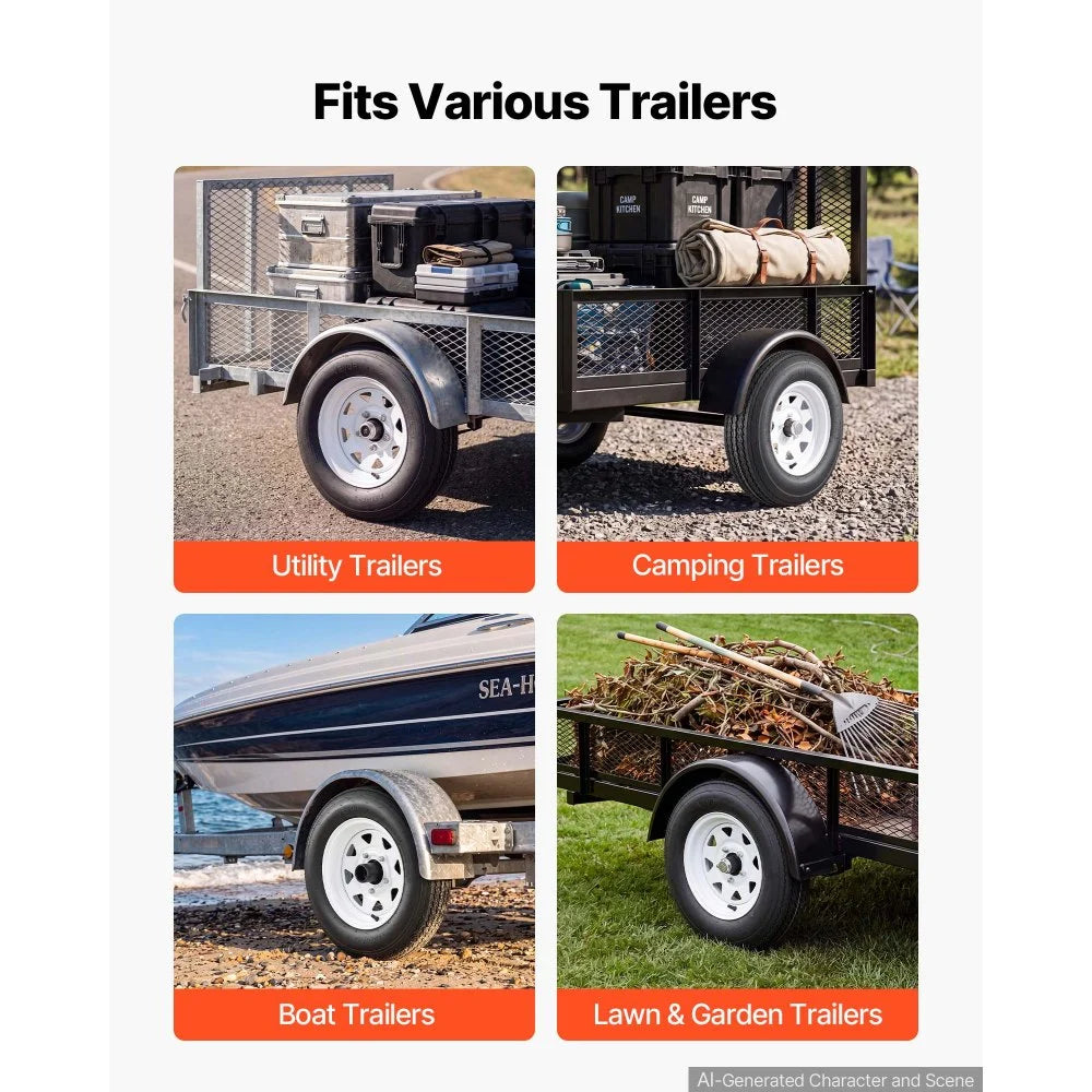 VEVOR 2-Pack Trailer Tire Rim Assembly 5.30-12 with 5 Lug on 4.5 in PCD, 6 Ply Load Range C Trailer Tire on 12" White Rims, 2.8 in Center Bore, Max Load 1050LBS 80PSI for Utility/Boat/Camper Trailers