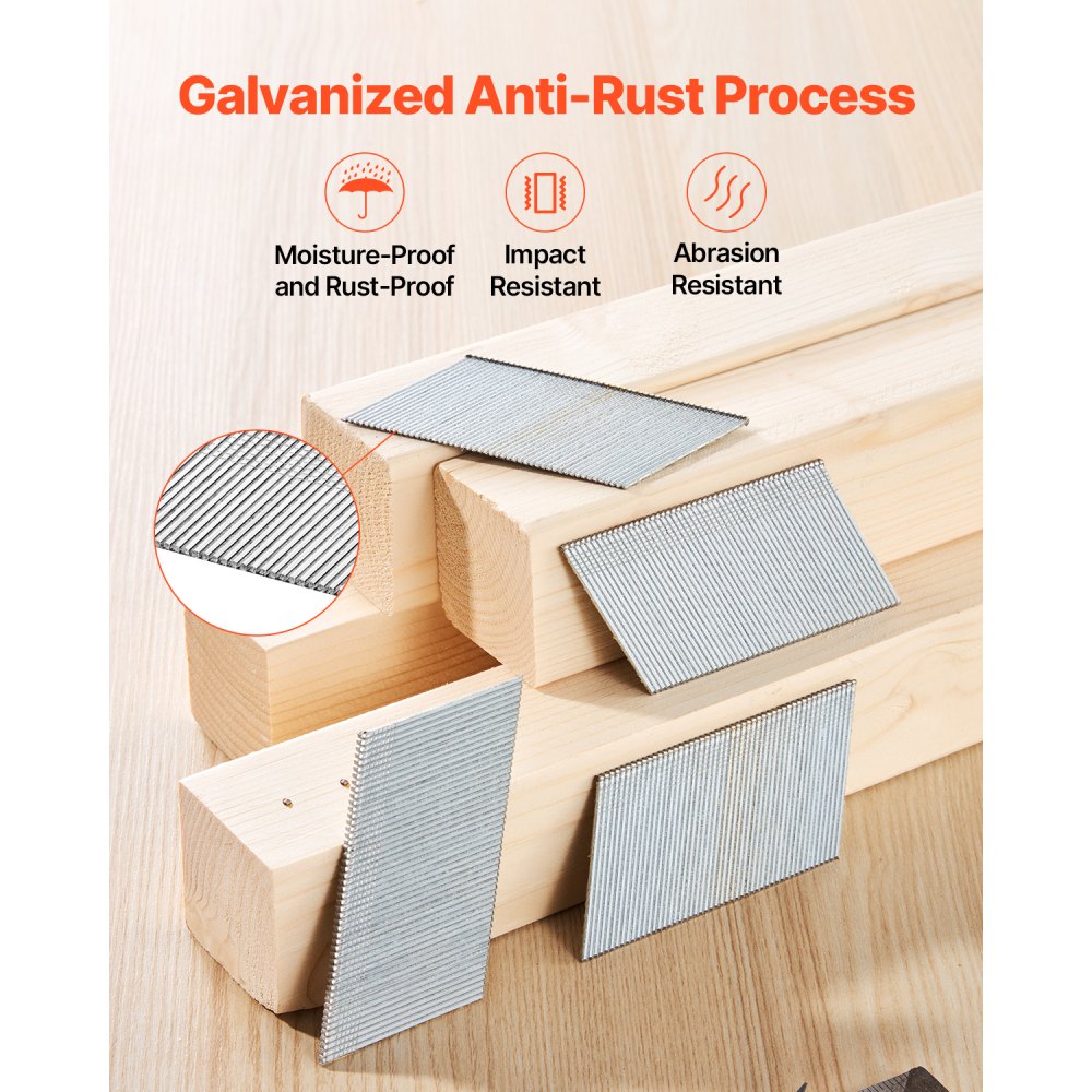 VEVOR 16 Gauge Finish Nails, 2 in Angled Finishing Nails, 2000-Count Galvanized Finishing Nail, 20-Degree Heavy-Duty Brad Nail with Galvanized Anti-Rust Process, for 16GA 20° Angled Finish Nailers