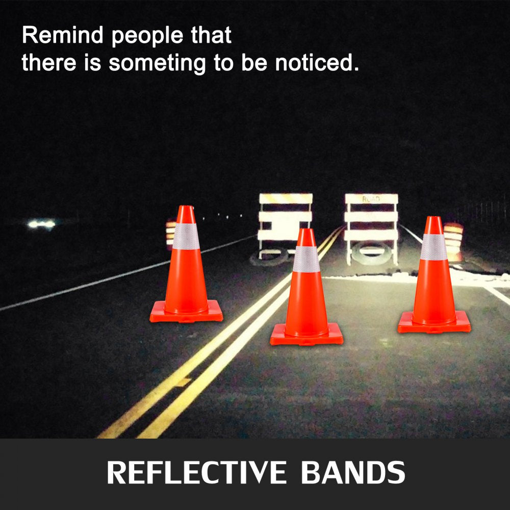 VEVOR 20Pack 18\" Traffic Cones, Safety Road Parking Cones PVC Base, Orange Traffic Cone with Reflective Collars, Hazard Construction Cones for Home Traffic Parking