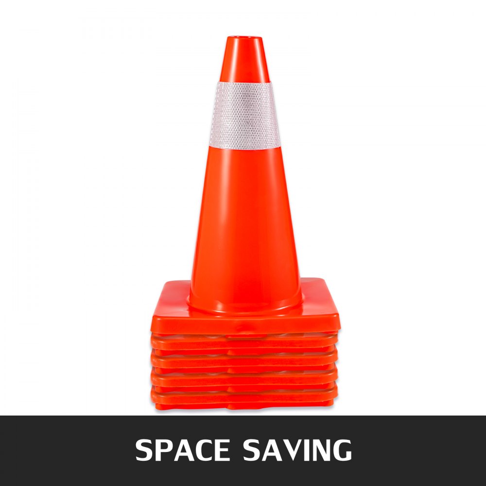 VEVOR 20Pack 18\" Traffic Cones, Safety Road Parking Cones PVC Base, Orange Traffic Cone with Reflective Collars, Hazard Construction Cones for Home Traffic Parking