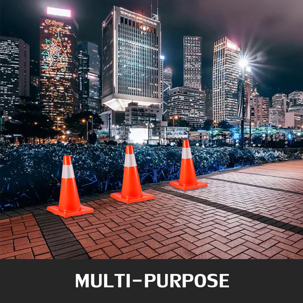 VEVOR 20Pack 18\" Traffic Cones, Safety Road Parking Cones PVC Base, Orange Traffic Cone with Reflective Collars, Hazard Construction Cones for Home Traffic Parking