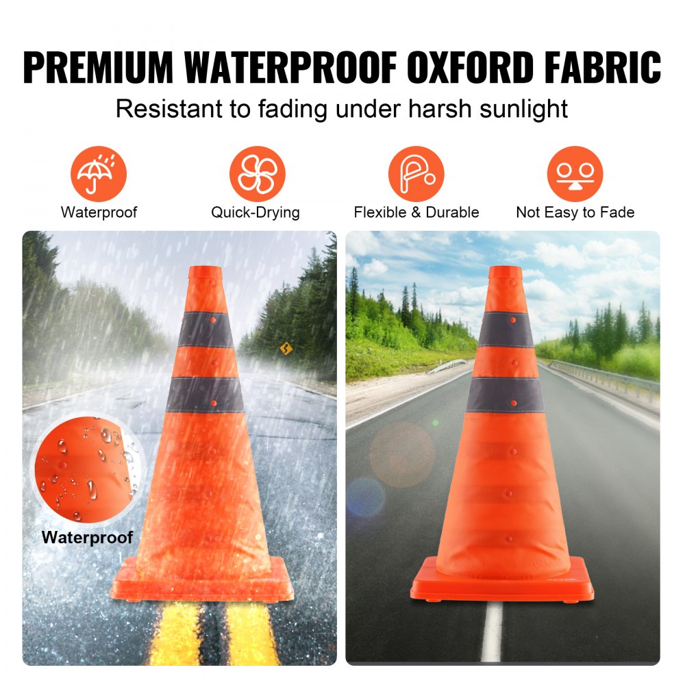 VEVOR Safety Cones, 4 Pack 18 inch Collapsible Traffic Cones, Construction Cones with Reflective Collars, Wide Base and A Storage Bag, for Traffic Control, Driving Training, Parking Lots