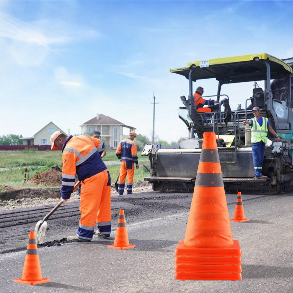 VEVOR Safety Cones, 4 Pack 18 inch Collapsible Traffic Cones, Construction Cones with Reflective Collars, Wide Base and A Storage Bag, for Traffic Control, Driving Training, Parking Lots