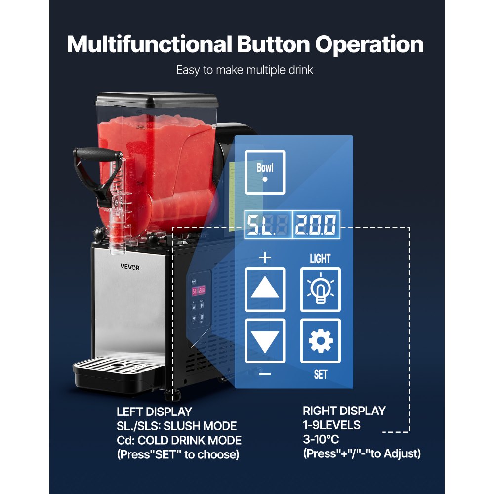 VEVOR Slushie Machine, 6L/1.6Gal Commercial Slushy Maker, Frozen Drink Maker with Self-Cleaning, Margarita Machine for Restaurants Bars Party for Slushie, Margaritas, Milkshake & More