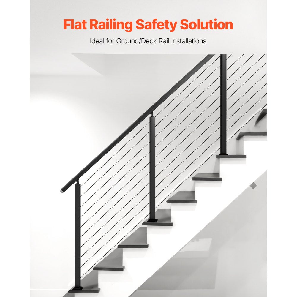 VEVOR Cable Railing Post, 36x1x2 Inch Stair Railing Post, with Pre-Drilled 30° Angled Holes, Stainless Steel Cable Rail Post with Horizontal and Curved Bracket, 1-Pack, Black, 1JZLGZXHS91402OS1001V0