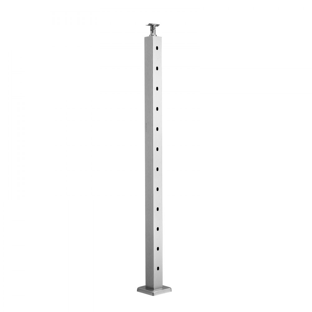 VEVOR Cable Railing Post, 42x2x2 Inch Stair Railing Post, with Pre-Drilled 30° Angled Holes, Stainless Steel Cable Rail Post with Horizontal and Curved Bracket, 1-Pack, Silver, 1JZLGZXYS1062TLWC001V0