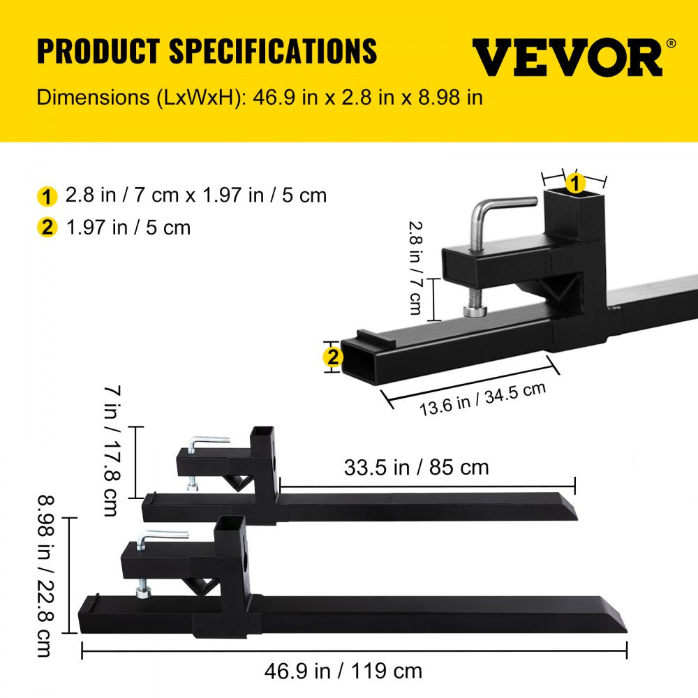 Pallet Forks 2000lbs Capacity Tractor Forks for Loader Tractor Skid Steers