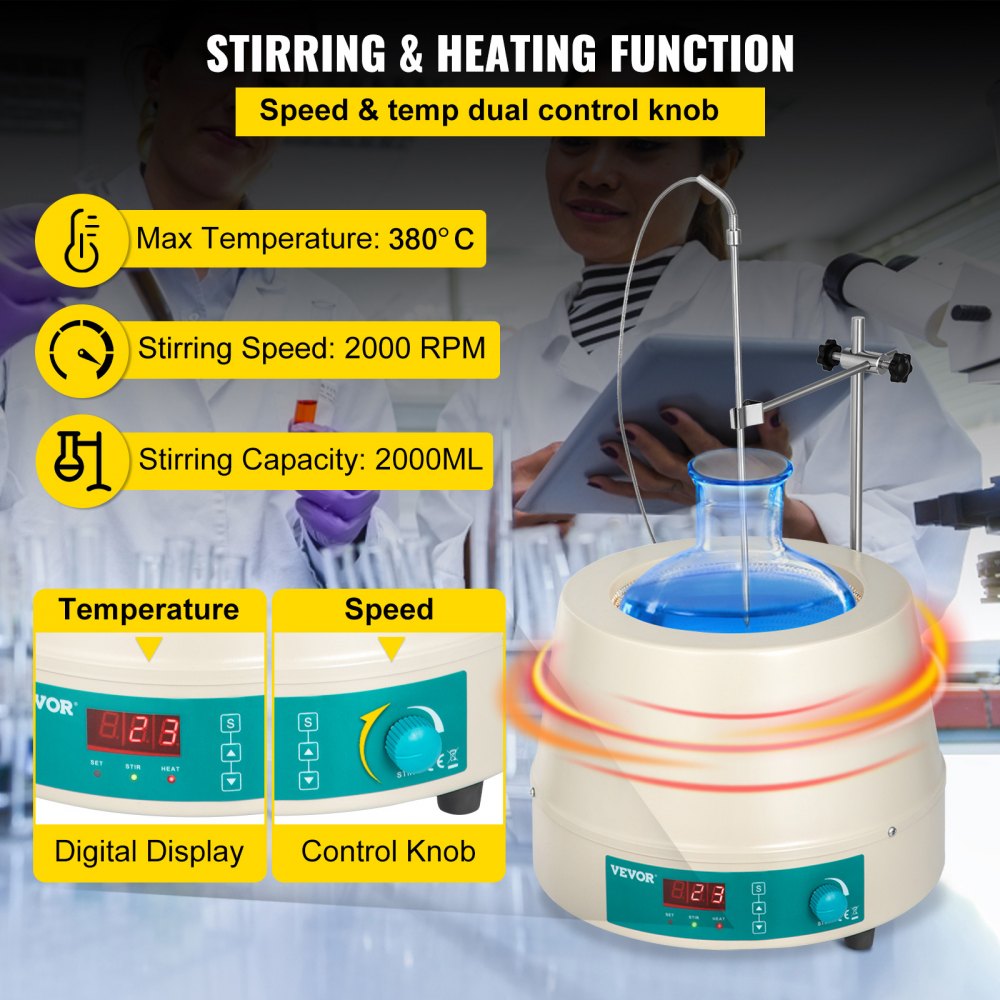 2000ml Electric Digital Magnetic Stirring Heating Mantle 450W 380℃